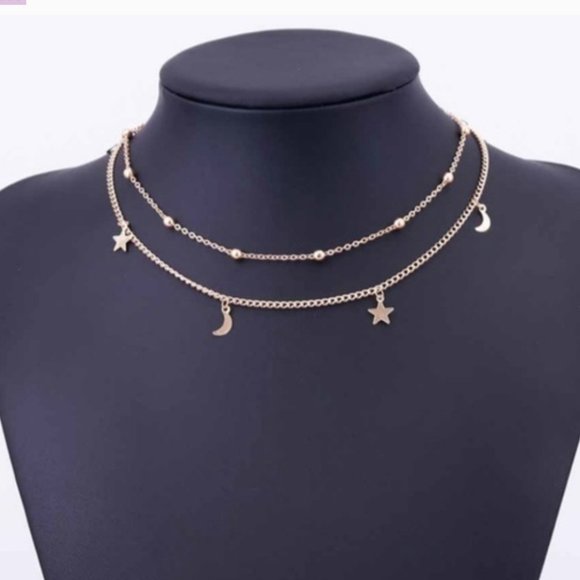 ✨HP✨NEW Dainty Gold Moon and Star Double Choker - Picture 4 of 7